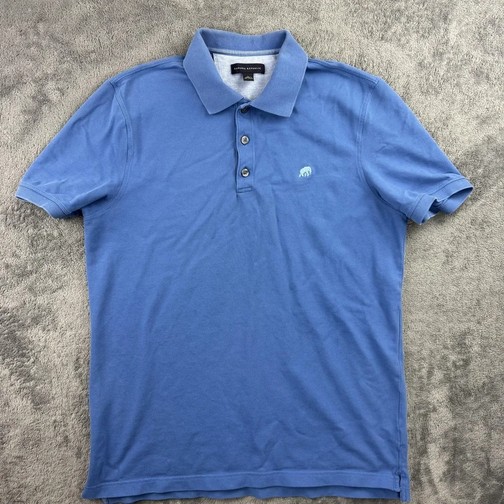 Banana Republic Polo Shirt Mens Large Blue‎ Stretch Pique Elephant Logo